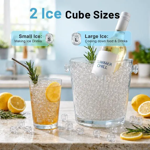 Alt view image 4 of 7 - 2 in 1 Cordless Countertop Ice Maker, Battery Powered Portable Countertop Ice Machine, 6-Minute Fast Ice Cubes with 2 Size, 30lbs Daily, 40dB Quiet, Self-Cleaning, 2 × 7.8Ah Battery, Stainless Steel