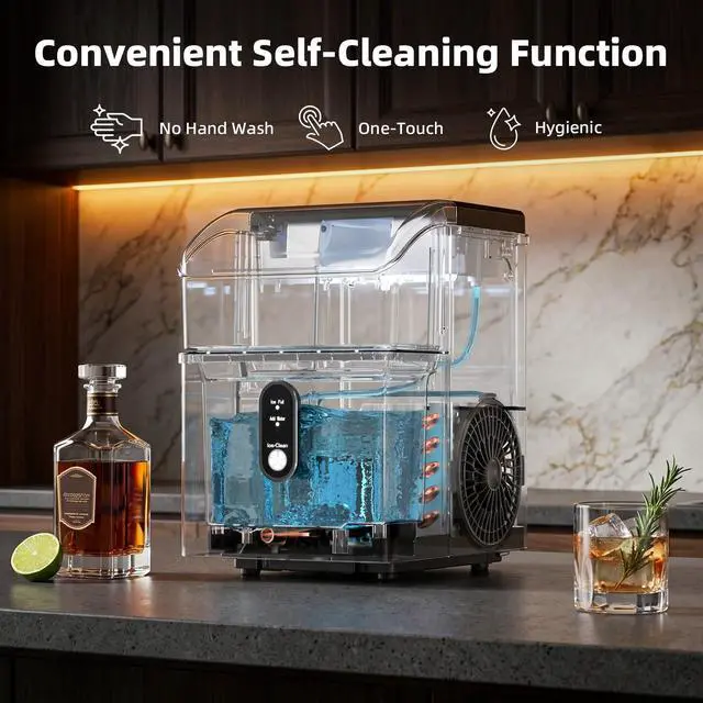 Alt view image 5 of 7 - Nugget Ice Maker Countertop, 35LBS/24H Pebble Ice Machine, Soft Chewable Sonic Ice in 8 Mins, Self-Cleaning Portable Ice Maker with Handle for Home/Office (Stainless Steel Silver)