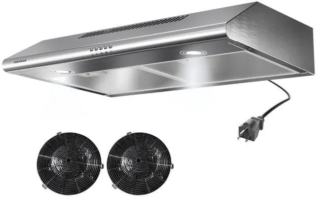 Main image of Under-Cabinet Range Hood 30 inch, 400 CFM Dual Motors | Round LED Lights & 2 Charcoal Filters, Plug-in with Install Template, Stainless Steel, Ducted/Ductless
