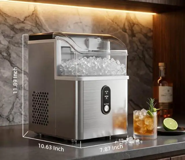 Alt view image 6 of 7 - Nugget Ice Maker, Portable Crushed Ice Machine with Soft Chewable Ice, 35Lbs/Day, Self-Cleaning, One-Click Operation for Home, Kitchen, Office, Bar