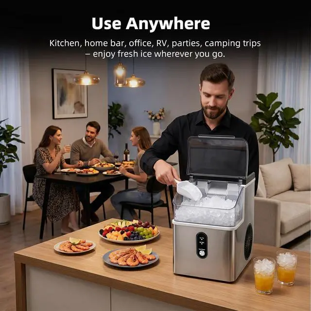 Alt view image 7 of 7 - Nugget Ice Maker Countertop, 35LBS/24H Pebble Ice Machine, Soft Chewable Sonic Ice in 8 Mins, Self-Cleaning Portable Ice Maker with Handle for Home/Office (Stainless Steel Silver)