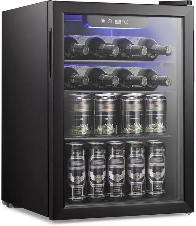 Main image of 2.6cu.ft Wine Cooler/Cabinet Beverage Refrigerator, Small Mini Wine Cellar Fridge, Beer Soda Clear Front Glass Door, Quiet Operation, Adjust Temperature, Freestanding, Black