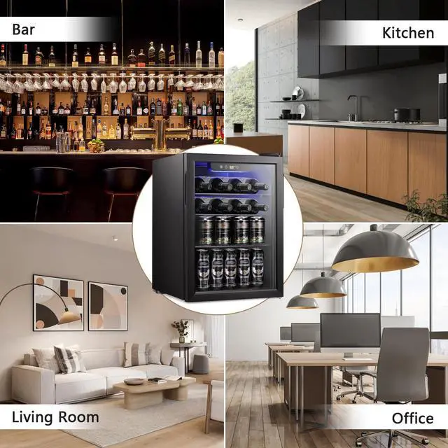 Alt view image 7 of 7 - 2.6cu.ft Wine Cooler/Cabinet Beverage Refrigerator, Small Mini Wine Cellar Fridge, Beer Soda Clear Front Glass Door, Quiet Operation, Adjust Temperature, Freestanding, Black