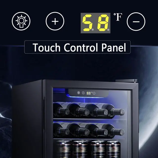 Alt view image 5 of 7 - 2.6cu.ft Wine Cooler/Cabinet Beverage Refrigerator, Small Mini Wine Cellar Fridge, Beer Soda Clear Front Glass Door, Quiet Operation, Adjust Temperature, Freestanding, Black