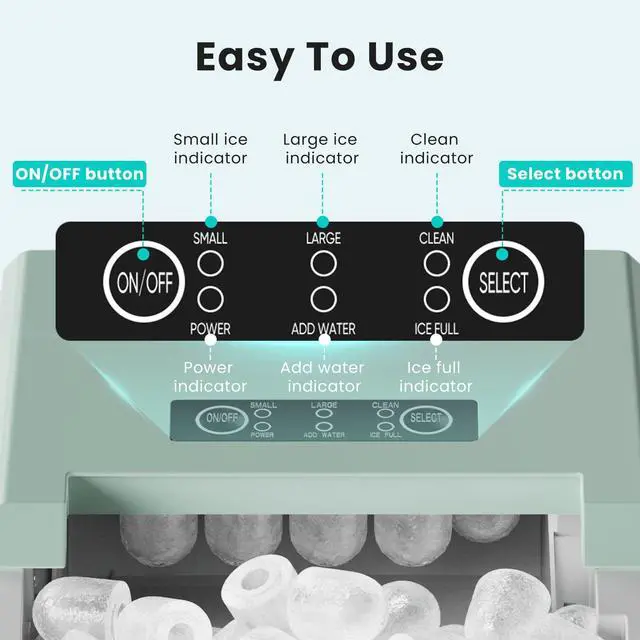 Alt view image 2 of 7 - Ice Maker Machine with Handle,26lbs in 24 Hours, Portable Ice Maker | Auto-Cleaning with Basket and Scoop, 9 Cubes in 6 Mins, Countertop for Home, Kitchen, Camping, RV