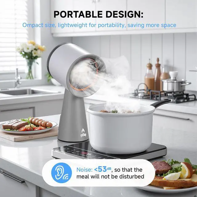 Alt view image 7 of 7 - Portable Range Hood 3-Speed Suction Desktop Compact Range Hood with 3 Activated Carbon High-Absorption Cotton Replace Filter Low Noise Kitchen Exhaust Fan (grey)
