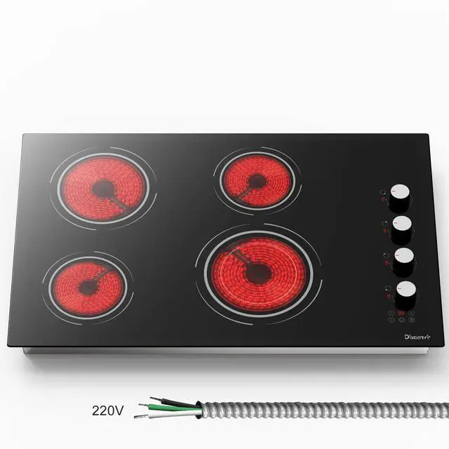 Main image of 30 Inch Electric Cooktop - 4 Burner Built-in(29.13"x19.3") Ceramic Stove Top 6700W, 30" Electric Cook Top with Timer, Safety Lock, Pause, Dual Ring, 220V - 240V Hard Wired (White Knob)