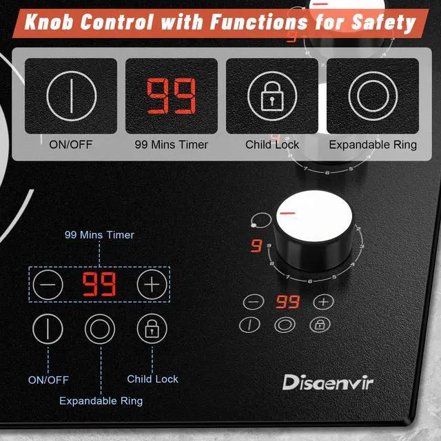 Alt view image 2 of 7 - 30 Inch Electric Cooktop - 4 Burner Built-in(29.13"x19.3") Ceramic Stove Top 6700W, 30" Electric Cook Top with Timer, Safety Lock, Pause, Dual Ring, 220V - 240V Hard Wired (White Knob)