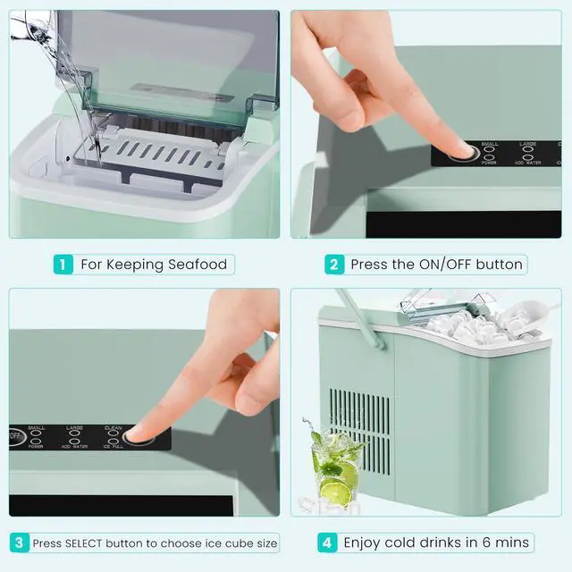 Alt view image 3 of 7 - Ice Maker Machine with Handle,26lbs in 24 Hours, Portable Ice Maker | Auto-Cleaning with Basket and Scoop, 9 Cubes in 6 Mins, Countertop for Home, Kitchen, Camping, RV