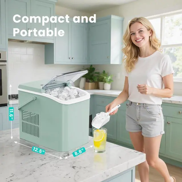Alt view image 5 of 7 - Ice Maker Machine with Handle,26lbs in 24 Hours, Portable Ice Maker | Auto-Cleaning with Basket and Scoop, 9 Cubes in 6 Mins, Countertop for Home, Kitchen, Camping, RV