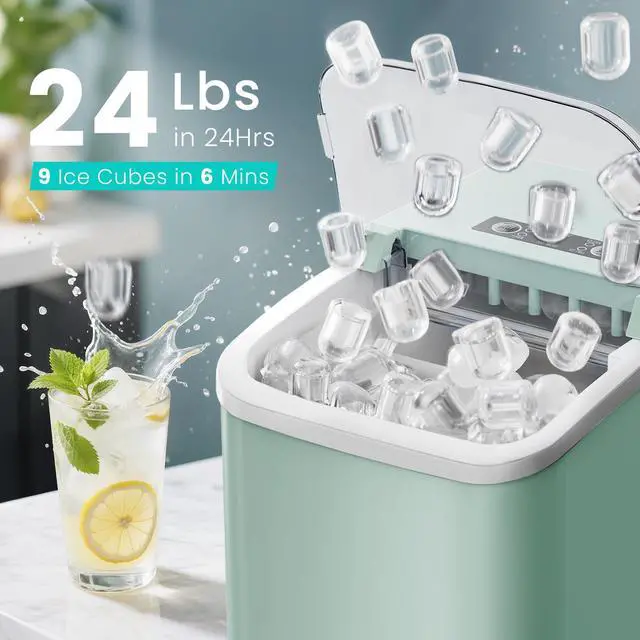 Alt view image 7 of 7 - Ice Maker Machine with Handle,26lbs in 24 Hours, Portable Ice Maker | Auto-Cleaning with Basket and Scoop, 9 Cubes in 6 Mins, Countertop for Home, Kitchen, Camping, RV