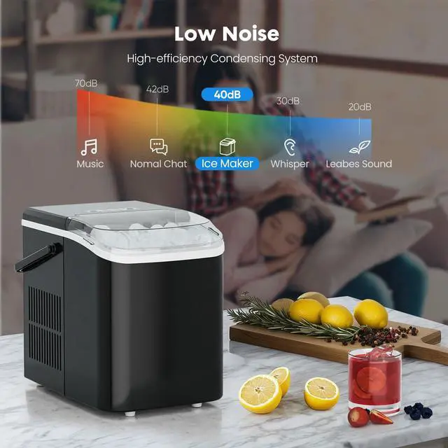 Alt view image 2 of 7 - Ice Maker Machine with Handle,26lbs in 24 Hours, Portable Ice Maker | Auto-Cleaning with Basket and Scoop, 9 Cubes in 6 Mins, Countertop for Home, Kitchen, Camping, RV