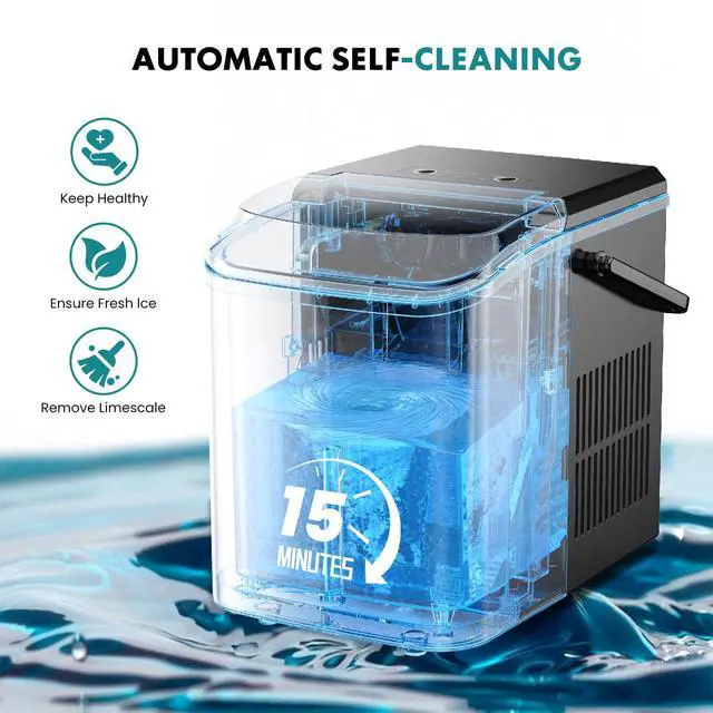 Alt view image 3 of 7 - Ice Maker Machine with Handle,26lbs in 24 Hours, Portable Ice Maker | Auto-Cleaning with Basket and Scoop, 9 Cubes in 6 Mins, Countertop for Home, Kitchen, Camping, RV