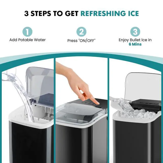 Alt view image 7 of 7 - Ice Maker Machine with Handle,26lbs in 24 Hours, Portable Ice Maker | Auto-Cleaning with Basket and Scoop, 9 Cubes in 6 Mins, Countertop for Home, Kitchen, Camping, RV
