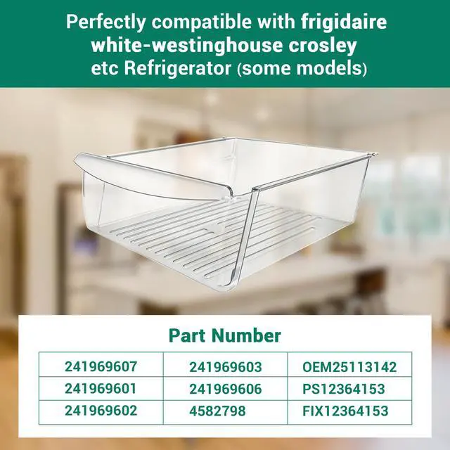 Alt view image 2 of 7 - 241969607 refrigerator Meat Drawer Compatible with frigidaire crosley etc refrigerators (Some models), Replaceable Models 241969601 241969602 241969603 241969606 4582798 OEM25113142 PS12364153 etc