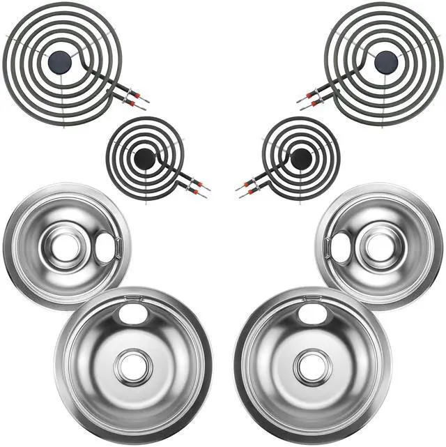 Main image of Silver Burner Drip Pans and Electric Stove Burner Replacement by | Pans 316048414(6")316048413(8")+Burner MP15YA(6") MP21YA(8") Compatible for Frigi-daire Ken-more Cro-sley etc