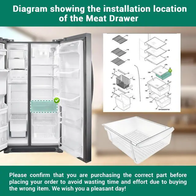 Alt view image 5 of 7 - 241969607 refrigerator Meat Drawer Compatible with frigidaire crosley etc refrigerators (Some models), Replaceable Models 241969601 241969602 241969603 241969606 4582798 OEM25113142 PS12364153 etc