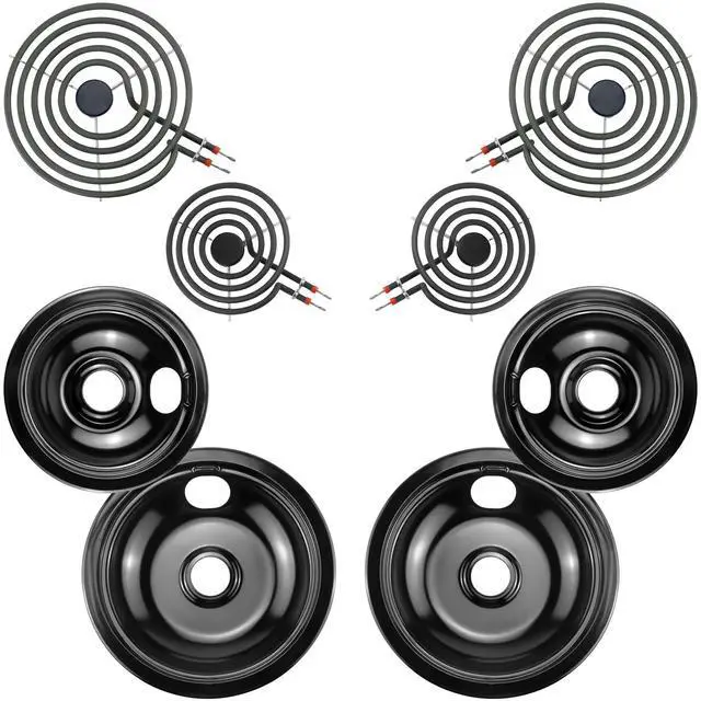 Main image of Black Burner Drip Pan Bowls and Electric Stove Burners by | Pans 5304430149(6")5304430150(8")+Burners MP15YA(6") MP21YA(8")Compatible for Frigi-daire Ken-more Cro-sley Tap-pan etc