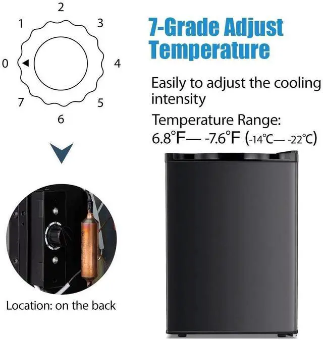 Alt view image 5 of 5 - 2.1 Cu.Ft Upright Freezer, Ultra-Compact Mini Freezer with Reversible Door, 7-Temp Control & Removable Shelves, Stainless Steel for Dorm, Home, Office, Black