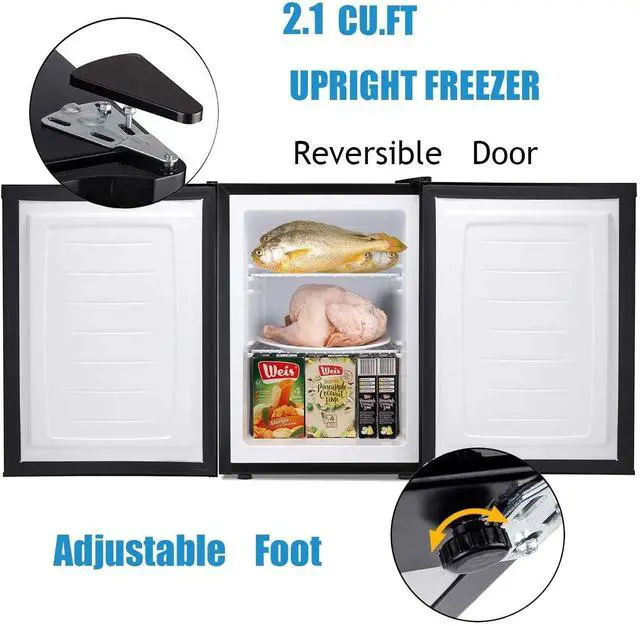 Alt view image 4 of 5 - 2.1 Cu.Ft Upright Freezer, Ultra-Compact Mini Freezer with Reversible Door, 7-Temp Control & Removable Shelves, Stainless Steel for Dorm, Home, Office, Black