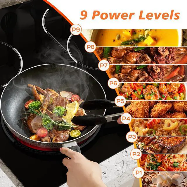 Alt view image 5 of 7 - 30 Inch Electric Cooktop, 5 Burner Ceramic, 8400W, Hardwired, No Plug | Built-in design, slide touch control, 9 power levels, expanded oval zone, 99-minute timer, pause function, child lock