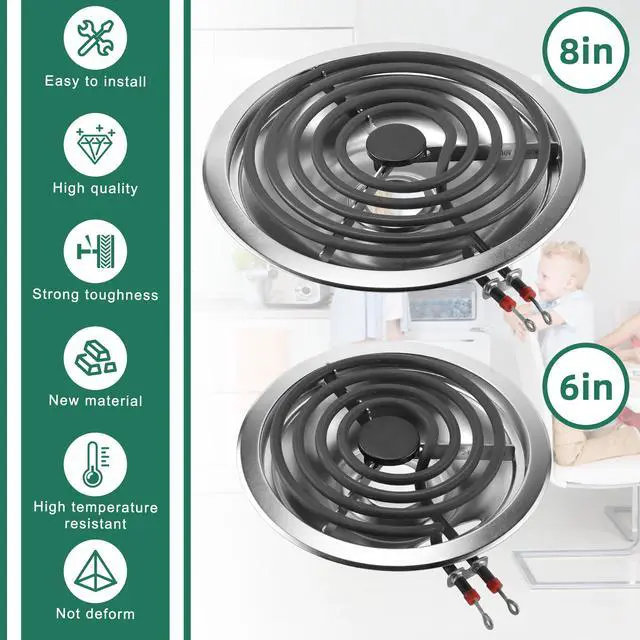 Alt view image 4 of 7 - Silver Burner Drip Pans and Electric Stove Burner Replacement by | Pans 316048414(6")316048413(8")+Burner MP15YA(6") MP21YA(8") Compatible for Frigi-daire Ken-more Cro-sley etc