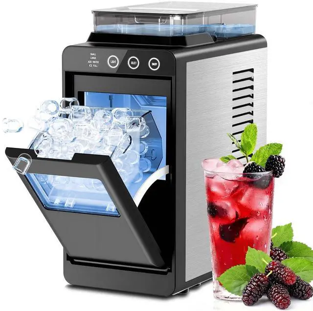 Main image of Countertop Ice Maker with 1.2L Top Water Tank, 8 Bullet Cubes in 6 Mins, 26.5lbs in 24Hrs, 2 Ice Sizes, Self-Cleaning Portable Ice Maker with Basket and Scoop, for Home/Camping/RV, Black