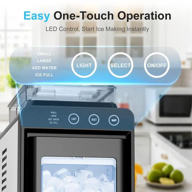 Alt view image 3 of 7 - Countertop Ice Maker with 1.2L Top Water Tank, 8 Bullet Cubes in 6 Mins, 26.5lbs in 24Hrs, 2 Ice Sizes, Self-Cleaning Portable Ice Maker with Basket and Scoop, for Home/Camping/RV, Black