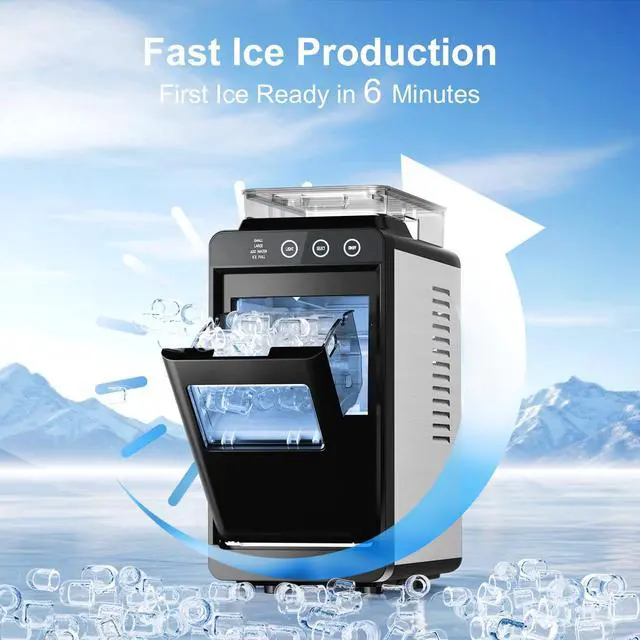 Alt view image 5 of 7 - Countertop Ice Maker with 1.2L Top Water Tank, 8 Bullet Cubes in 6 Mins, 26.5lbs in 24Hrs, 2 Ice Sizes, Self-Cleaning Portable Ice Maker with Basket and Scoop, for Home/Camping/RV, Black