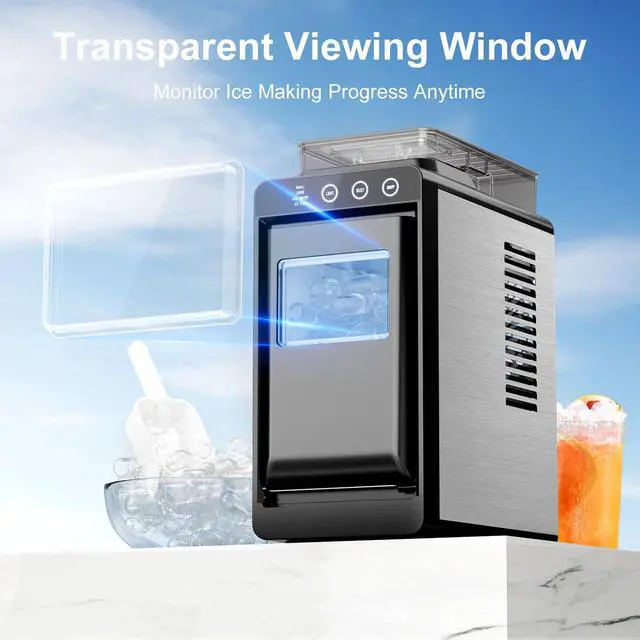 Alt view image 7 of 7 - Countertop Ice Maker with 1.2L Top Water Tank, 8 Bullet Cubes in 6 Mins, 26.5lbs in 24Hrs, 2 Ice Sizes, Self-Cleaning Portable Ice Maker with Basket and Scoop, for Home/Camping/RV, Black