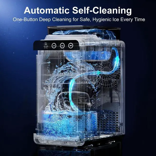 Alt view image 4 of 7 - Countertop Ice Maker with 1.2L Top Water Tank, 8 Bullet Cubes in 6 Mins, 26.5lbs in 24Hrs, 2 Ice Sizes, Self-Cleaning Portable Ice Maker with Basket and Scoop, for Home/Camping/RV, Black