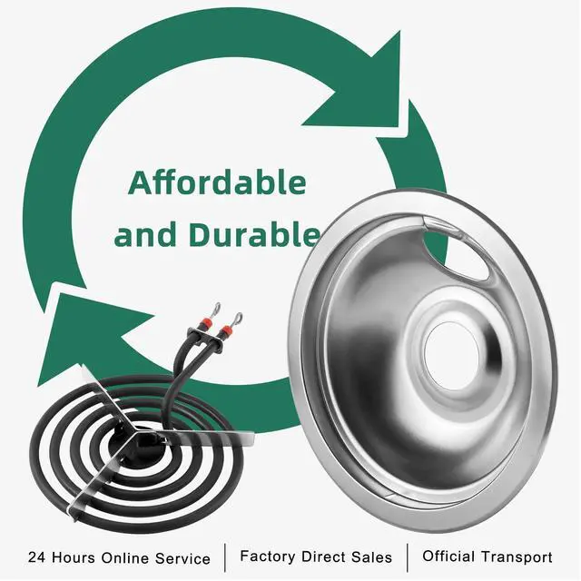 Alt view image 5 of 7 - Silver Burner Drip Pans and Electric Stove Burner Replacement by | Pans 316048414(6")316048413(8")+Burner MP15YA(6") MP21YA(8") Compatible for Frigi-daire Ken-more Cro-sley etc