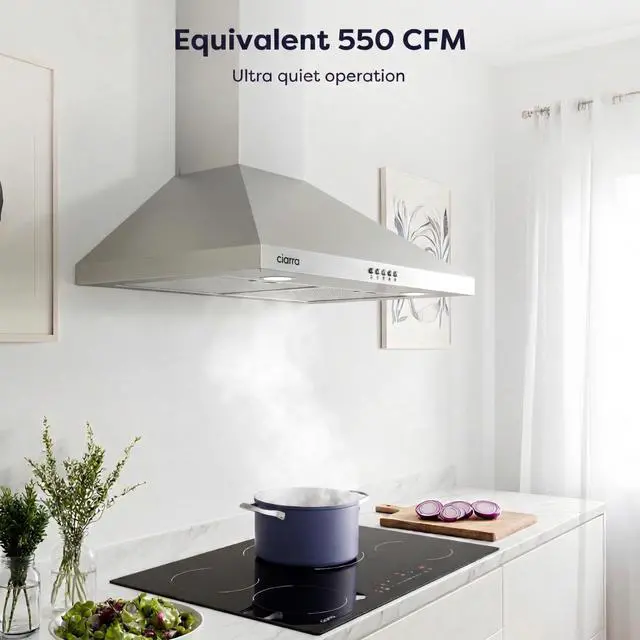 Alt view image 2 of 7 - Range Hood 30 inch Wall Mount 550CFM Ducted Ductless Stove Vent Hood with 2 LED Light for Kitchen, Stainless Steel, Push Button, Easy to Install, CAS75206P-N