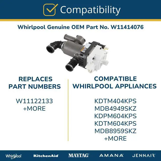 Alt view image 5 of 6 - W11414076 Genuine OEM Dishwasher Pump and Motor Assembly Replacement Part - Replaces W11122133