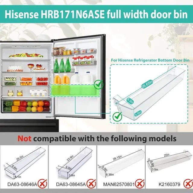 Alt view image 4 of 7 - HRB171N6ASE Refrigerator Section Long Door Bin Compatible with Hisense Refrigerator Door Shelf HRB171N6BSE, HRB171N6AWE, HRB171N6ABE, MRB172N6AWE, RB17A2CWE. 26.65 in Full Width Door Bin K2137991