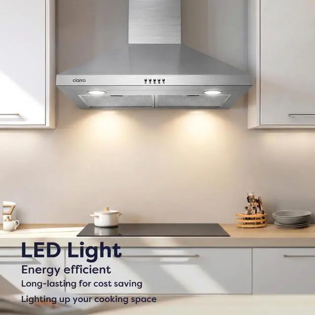 Alt view image 4 of 7 - Range Hood 30 inch Wall Mount 550CFM Ducted Ductless Stove Vent Hood with 2 LED Light for Kitchen, Stainless Steel, Push Button, Easy to Install, CAS75206P-N