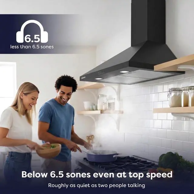 Alt view image 3 of 7 - Black Wall Mount Range Hood 30 inch 550 CFM Stove Vent Hood with 2 LED Light for Kitchen, 3 Speed Fan, Ducted & Ductless Mode, Push Button, Easy to Install, CAB75206P-N