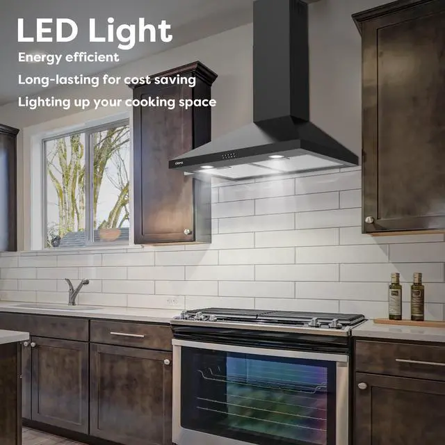 Alt view image 4 of 7 - Black Wall Mount Range Hood 30 inch 550 CFM Stove Vent Hood with 2 LED Light for Kitchen, 3 Speed Fan, Ducted & Ductless Mode, Push Button, Easy to Install, CAB75206P-N