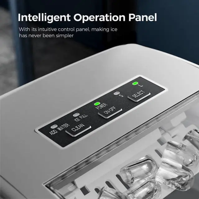 Alt view image 3 of 7 - Ice Makers Countertop,26Lbs/24H,9 Cubes in 6 Mins,Portable Ice Maker Machine with Self-Cleaning,2 Sizes of Bullet Ice,Perfect for Home Kitchen(Grey)