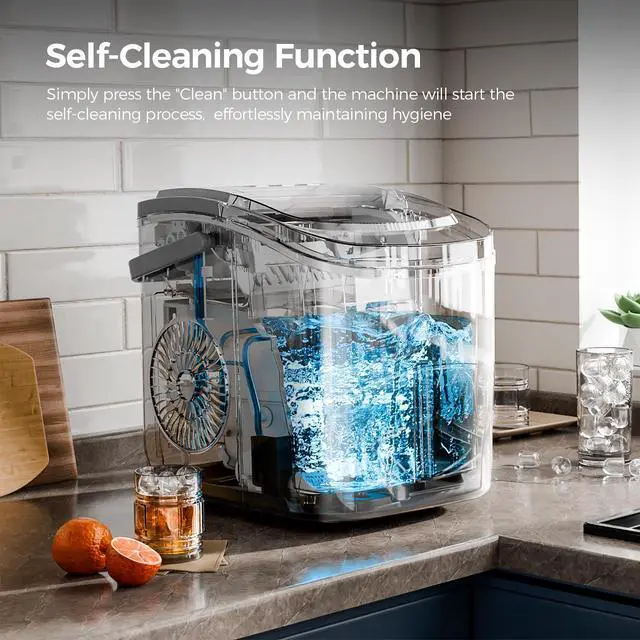 Alt view image 5 of 7 - Ice Makers Countertop,26Lbs/24H,9 Cubes in 6 Mins,Portable Ice Maker Machine with Self-Cleaning,2 Sizes of Bullet Ice,Perfect for Home Kitchen(Grey)
