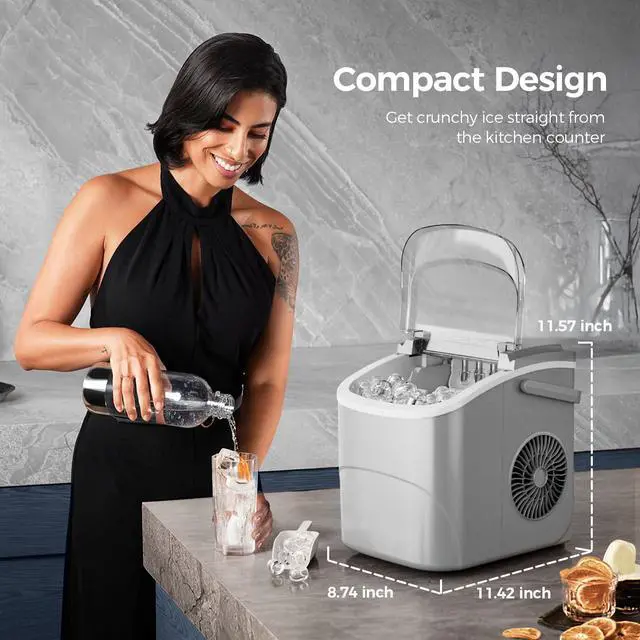 Alt view image 6 of 7 - Ice Makers Countertop,26Lbs/24H,9 Cubes in 6 Mins,Portable Ice Maker Machine with Self-Cleaning,2 Sizes of Bullet Ice,Perfect for Home Kitchen(Grey)