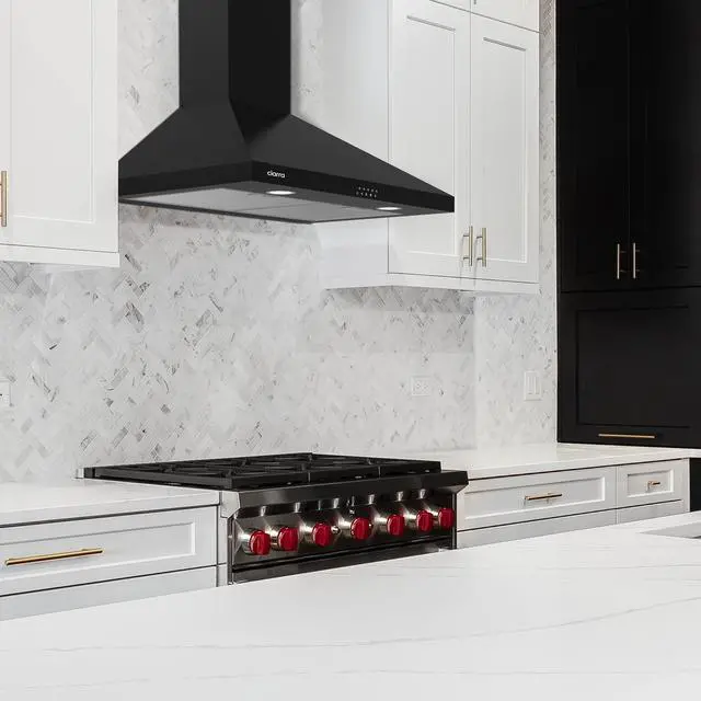 Alt view image 6 of 7 - Black Wall Mount Range Hood 30 inch 550 CFM Stove Vent Hood with 2 LED Light for Kitchen, 3 Speed Fan, Ducted & Ductless Mode, Push Button, Easy to Install, CAB75206P-N