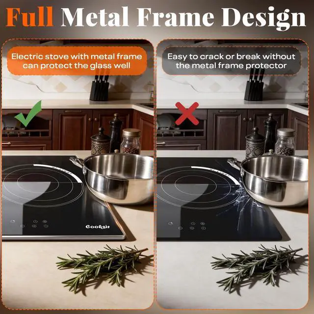 Alt view image 7 of 7 - 24 Inch Electric Cooktop 3 Burner 5700W | 24" Electric Stove Built-in, 3 Burners Electric Cook Top with Touch Control, Timer, Safety Lock, 220V Hard Wired (No Plug)