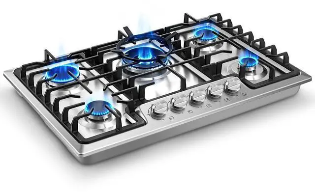 Main image of Gas Cooktop 30 inch 5 Italy SABAF Burners with Wok Ring, NG/LPG Convertible | Thermocouple Protection, Built-in 30-inch, Auto Ignition, 48,300 BTU High Power, Stainless Steel, ETL Certified