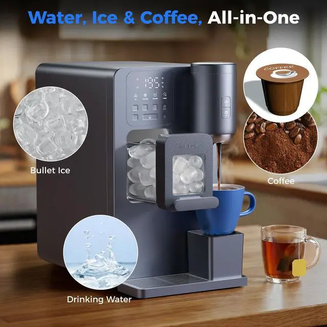 Alt view image 2 of 7 - 3-in-1 Water Dispenser with Ice Maker and K-Cup® Ground Coffee Brewer | Hot/Cold/Warm 5-15oz Adjustable Water, Bullet Ice In 8-12 Mins, 12H Timer, Countdown Timer, Ideal For Home Office Studio Gift