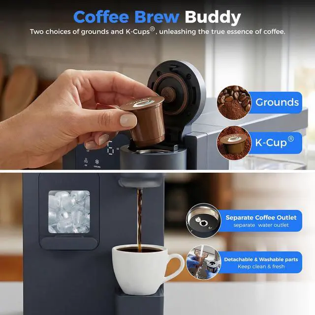 Alt view image 3 of 7 - 3-in-1 Water Dispenser with Ice Maker and K-Cup® Ground Coffee Brewer | Hot/Cold/Warm 5-15oz Adjustable Water, Bullet Ice In 8-12 Mins, 12H Timer, Countdown Timer, Ideal For Home Office Studio Gift