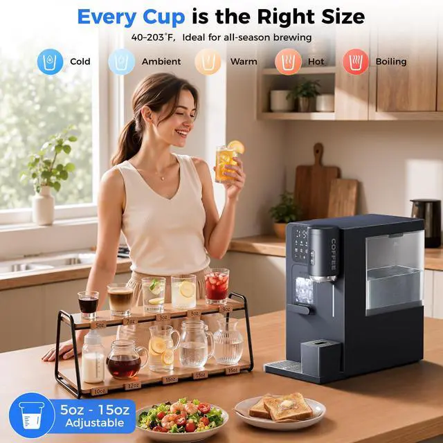 Alt view image 6 of 7 - 3-in-1 Water Dispenser with Ice Maker and K-Cup® Ground Coffee Brewer | Hot/Cold/Warm 5-15oz Adjustable Water, Bullet Ice In 8-12 Mins, 12H Timer, Countdown Timer, Ideal For Home Office Studio Gift