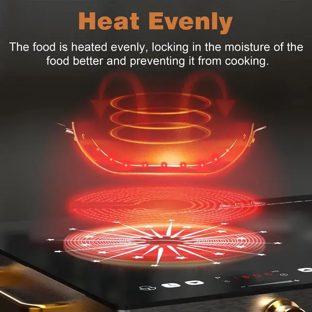 Alt view image 7 of 7 - 2 Burner Electric Cooktop with Handle 110V, 2000W Shard Power | 24 Inch Ceramic Stove Top Countertop Burner, Knob and Touch Control with Timer, Safety Lock, 120V Portable Plug in