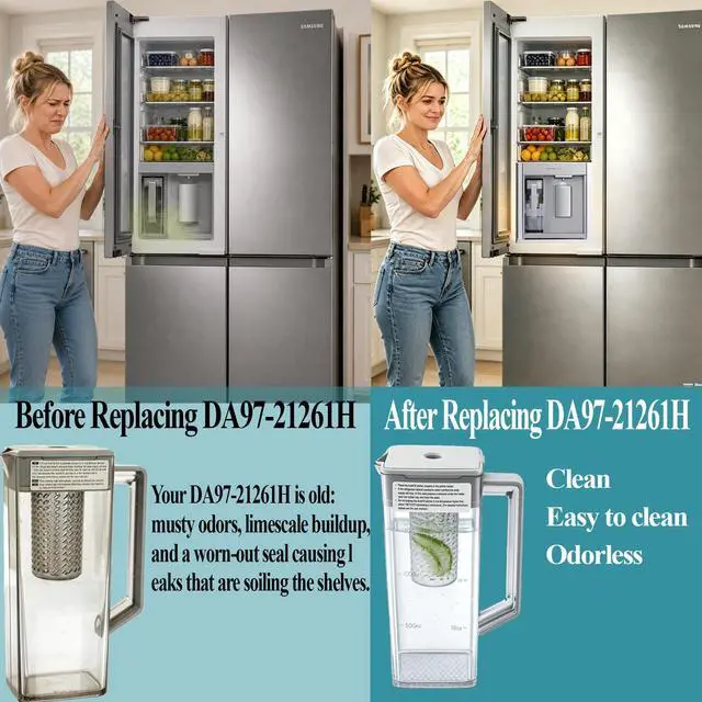 Alt view image 4 of 7 - DA97-21261H Water Pitcher Assembly Replacement for samsung Refrigerator | RF29BB8600QL, RF30BB6600QL, RF30BB660012, etc Water Pitcher, Includes 2 Spare Sealing Rings, Leak-Proof
