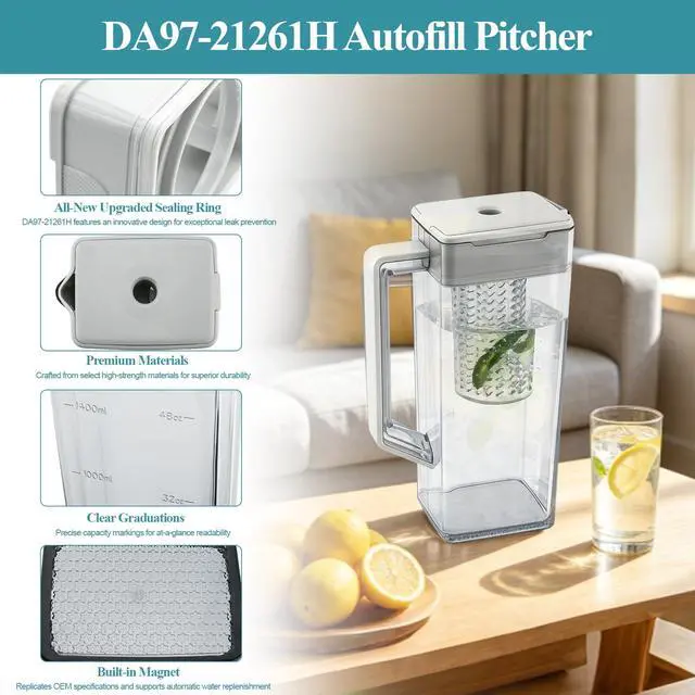 Alt view image 5 of 7 - DA97-21261H Water Pitcher Assembly Replacement for samsung Refrigerator | RF29BB8600QL, RF30BB6600QL, RF30BB660012, etc Water Pitcher, Includes 2 Spare Sealing Rings, Leak-Proof